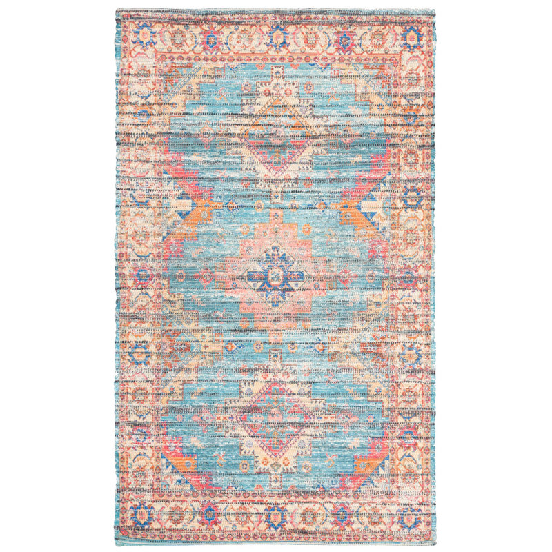 Tapis oriental rouille / bleu en coton tissé à plat à la main Joppatowne, Rectangulaire 3 pi x 5 pi