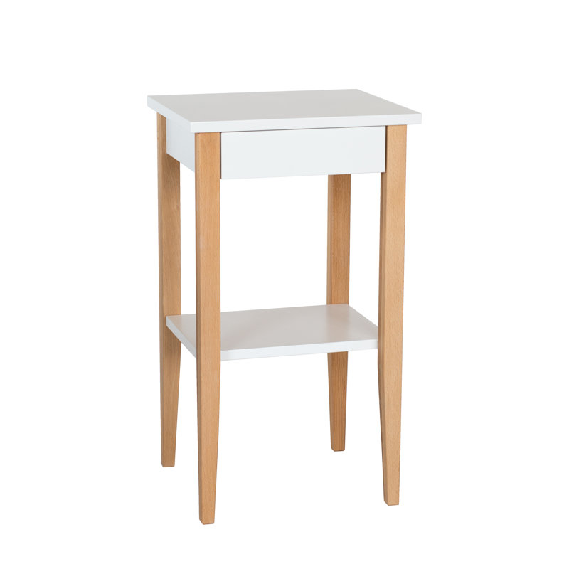 Divanique 40cm W Solid Wood Bedside Table, White/Natural