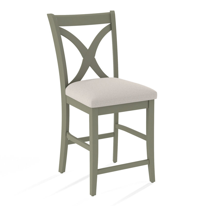 Hues Upholstered Stool with Solid Wood Frame, Elite Dove Linen, Navy Finish, Counter Stool (26" Seat Height)