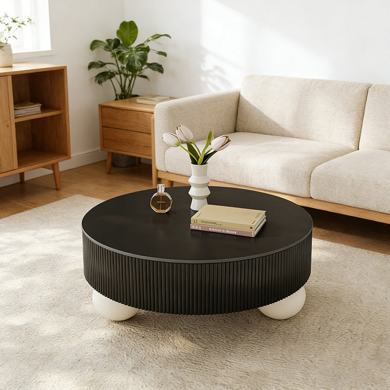 Table basse Luxury, Blanc, Noir, 16.53" H x 31.49" L x 31.49" W