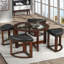 Table basse cylindrique en bois massif avec plateau en verre et 4 tabourets