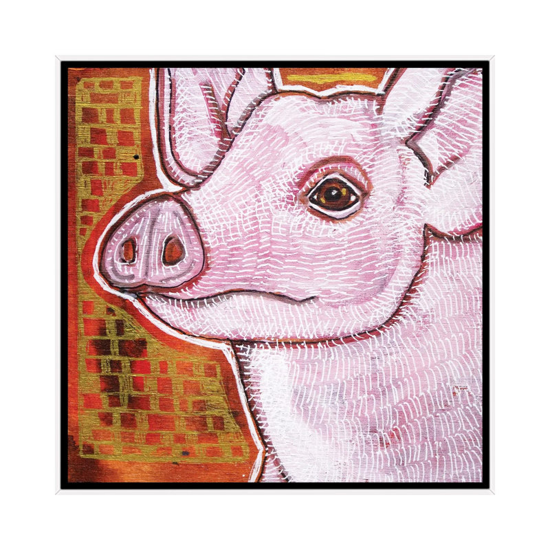 Pink Pig by Lynnette Shelley - Painting on Canvas, White Floater Frame, 45.72 cm H x 45.72 cm W