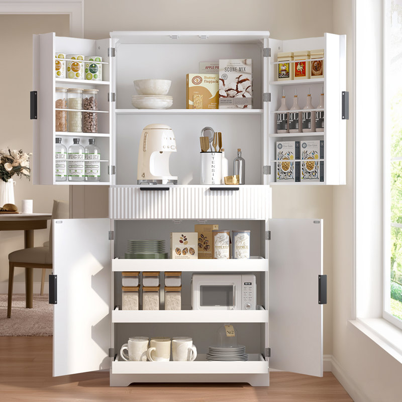 Armoire de cuisine avec 3 tiroirs à clavier et 6 tablettes de porte réglables, Blanc