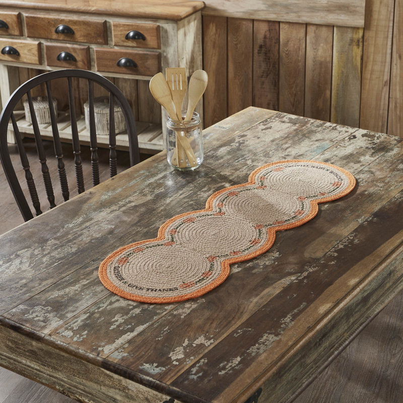 Harvest Blessings Natural Stencil Pumpkin Runner, 12" W x 36" L