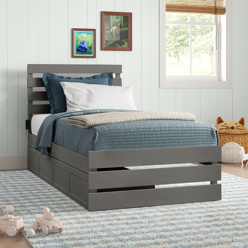 Dionis Kids Extra Long Twin with Drawers, Gray