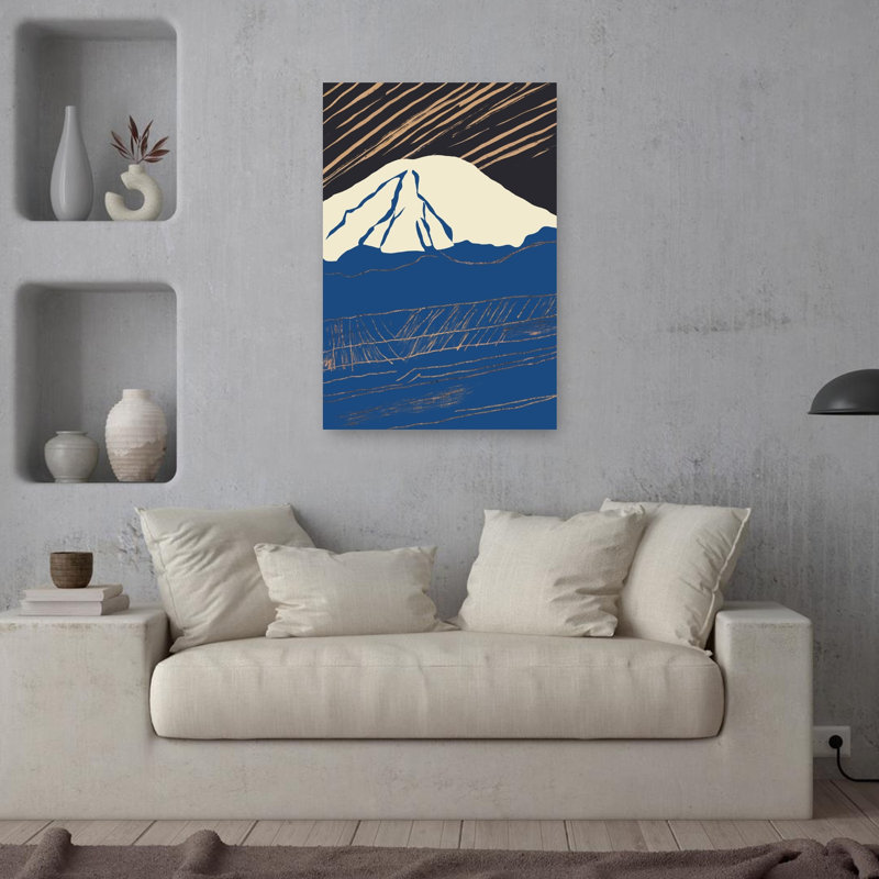 Mount Fuji Golden Sky Abstract Contemporary Minimalist Landscape Mountain Wall Art Print 1 Piece Wrapped Canvas Wall Art