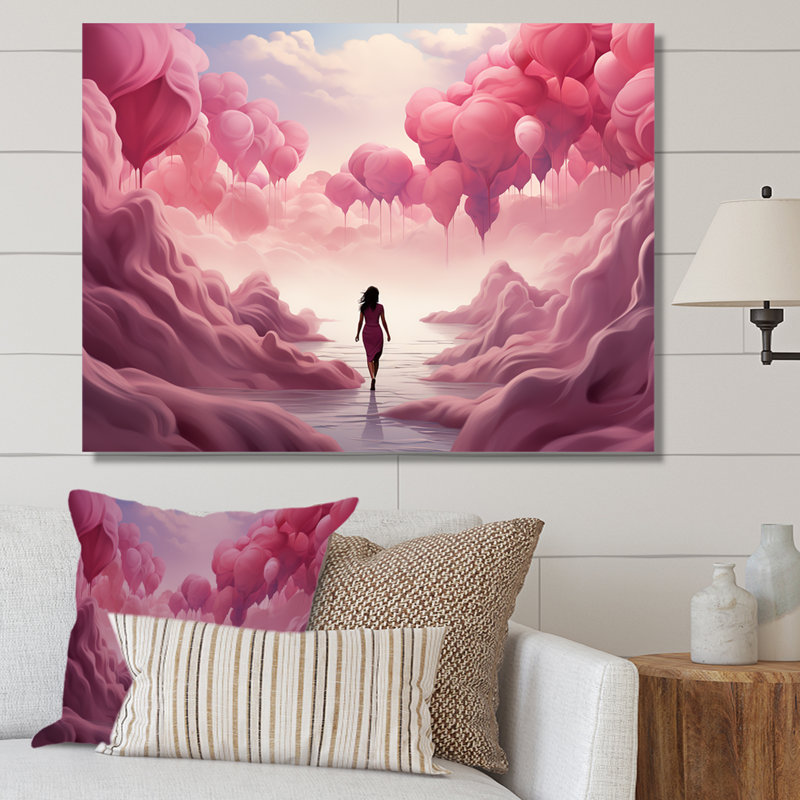 «Rose and White Air Balloon Solitude II», art mural abstrait, Toile tendue, H 16 po x l 32 po x P 1 po
