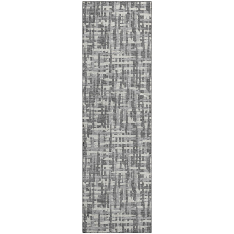 Premium Machine Washable Crumley AMF1059 Lines Rug_AMF1059GY, Runner 2'3" x 7'6"