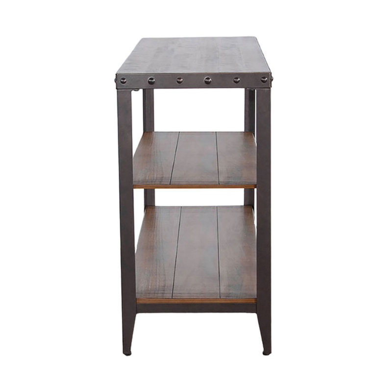 Ayka Sofa Table w Shelf, Nailhead Accent, 48 Inch Rectangular Brown