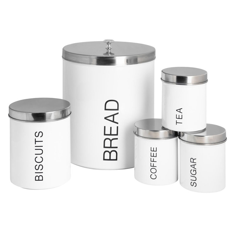 Harbour Housewares - Round Metal Kitchen Canisters, White