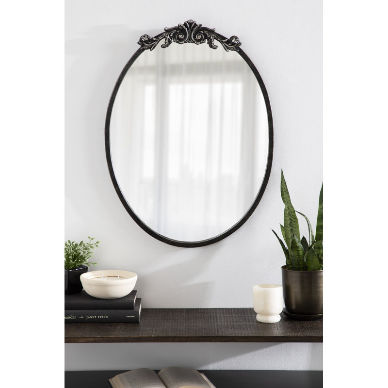 Damiere Metal Oval Mirror, Antique Black