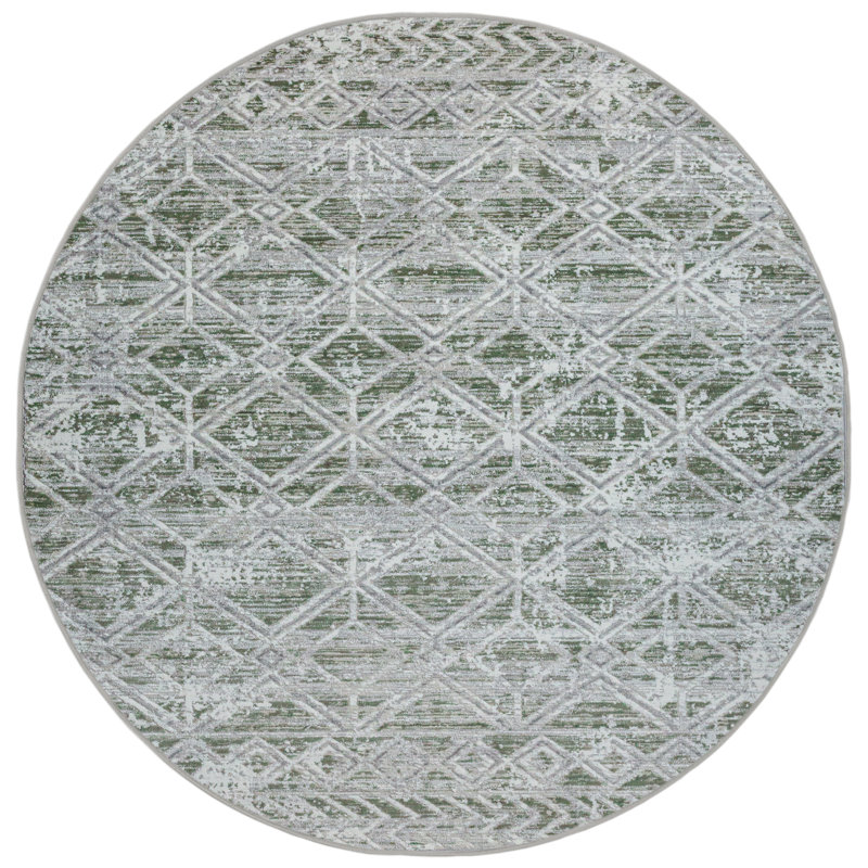 Kainaan 1243 Transitional Geometric Green Area Rug, Round 7'10", Green
