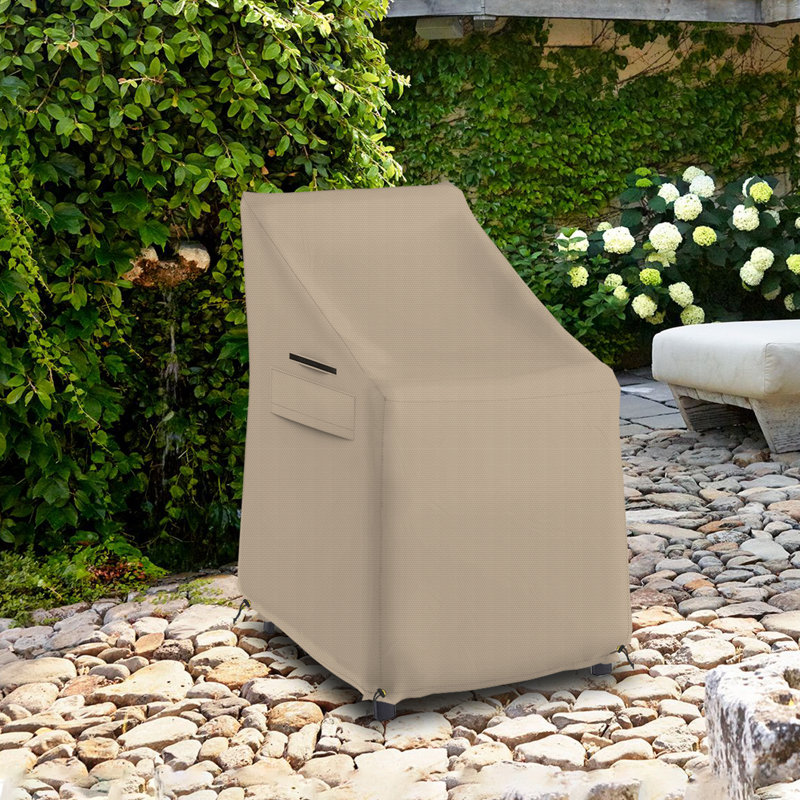 Waterproof High-Back Chair Cover, Heavy Duty Outdoor Furniture Cover With Drawstring, Buckles, Air Vent, Durable Fabric (Beige, 35" L X 28W X 35" H)