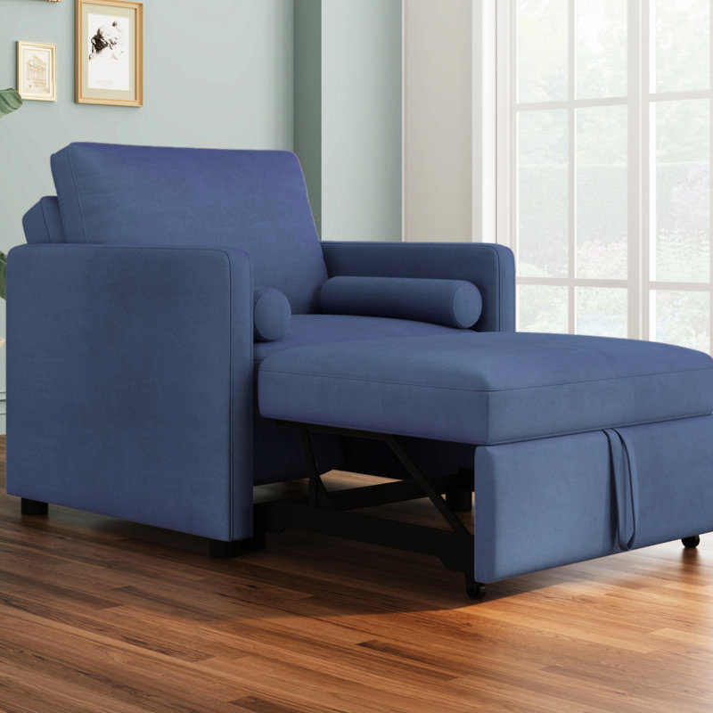 Fauteuil-lit multifonctionnel 3 en 1 - velours bleu encre, assortiment de cadres au design confortable