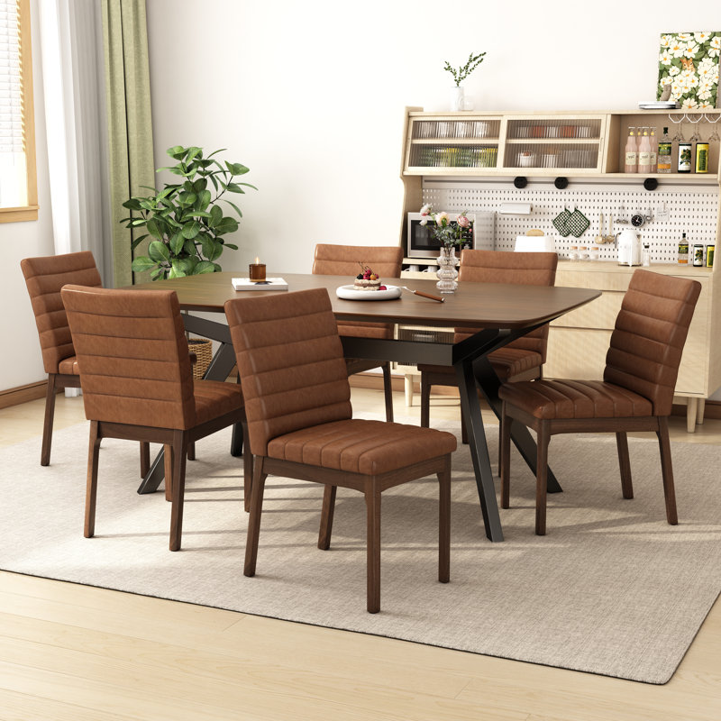 Tabor Upholstered Dining Set With Rubberwood Frame, 7