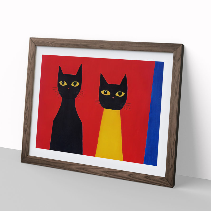Two Abstract Cats Vol.5 - Framed Print, 25cm H x 34cm W x 2cm D, Walnut Framed