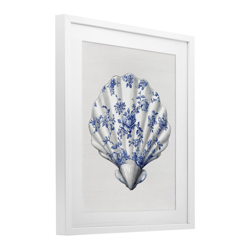 Impression Funky Toile Seashell encadrée sous verre, design par lettré et doublé, H 21 po x l 17 po, Cadre blanc côtier