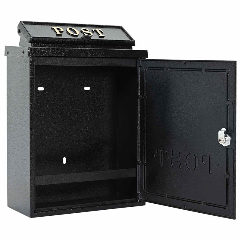 Cast Aluminum Wall Mounted Post Box, Black