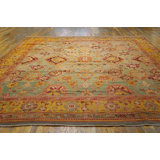 Tribal Large Scale Pattern Light Blue Seafoam Color Antique Turkish Oushak Rug