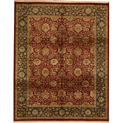 Tapis rouge et vert noué à la main de haute qualité