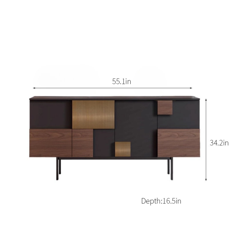 Armoire d'appoint Light Luxury, H 34,2 po x l 55,1 po x P 16,5 po, Noir / brun