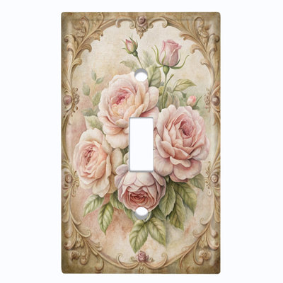 Couvercle de plaque d'interrupteur en métal; Bascule de groupe de taille standard US 1 - bouquet de fleurs rétro
