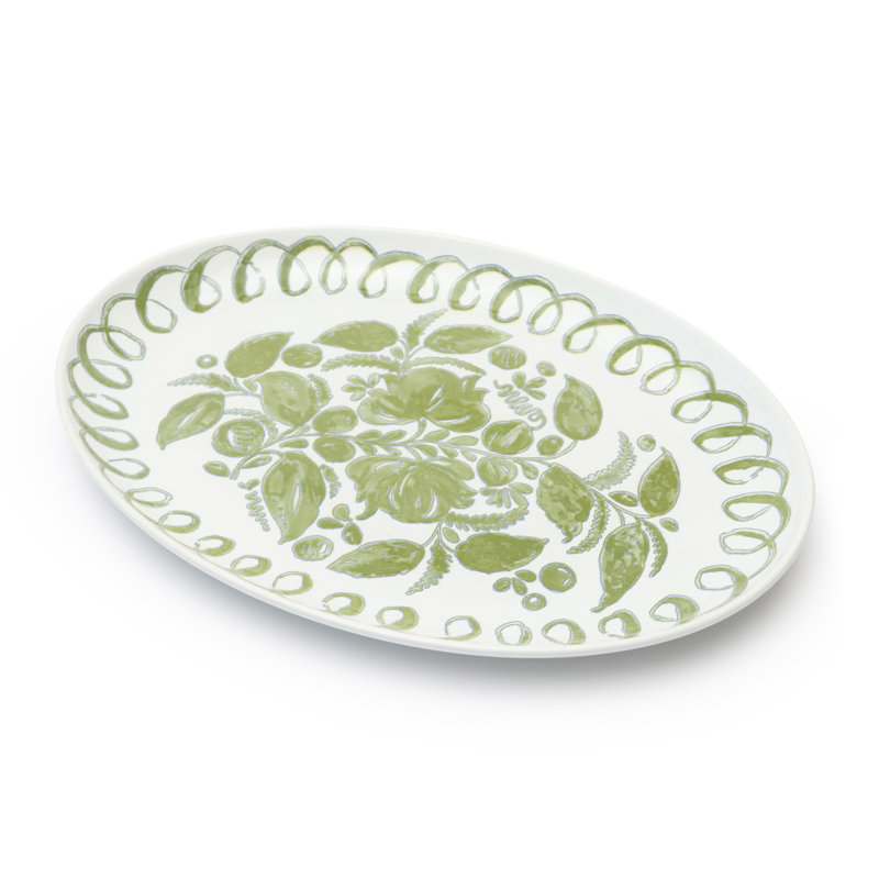 Amalfi Oval Serving Tray - White/Blue - 15.7" x 11", White, Green