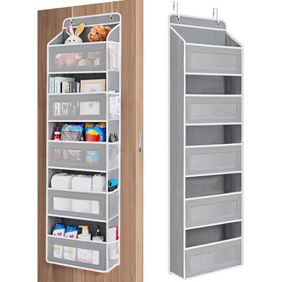Over The Door Organizer Storage, 5 Shelf Hanging Door Organizer With 5 Large Capacity Pockets, Anti Tilt 44 Lb Load Behind Door Storage For Bedroom, Bathroom, Pantry, Nursery, (Grey)