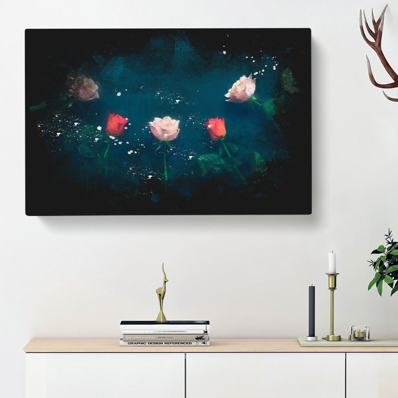 Laying With Pink And Red Roses - Wrapped Canvas, 50cm H x 76cm W x 3cm D