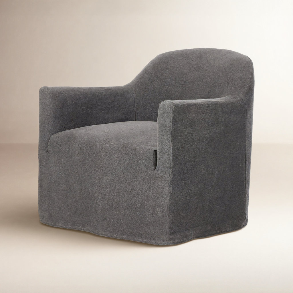 Lowell Slipcover Swivel Chair, Blue Linen