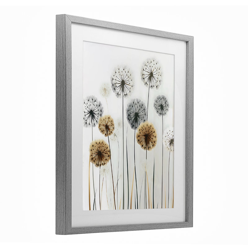 «Rustic Dandelions croissance», reproduction encadrée sous verre, design by Creative Studio, Cadre de ferme gris