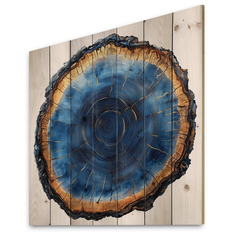 Glissade dorée en saphir foncé veines IV - Décoration murale bois de forêt - sur bois de pin naturel