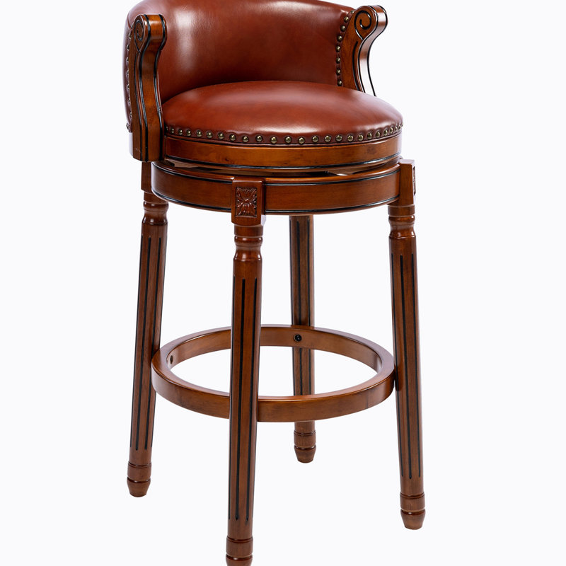 Tabourets de bar en bois avec dessus de vache, chaise pivotante à 360 degrés, Brun