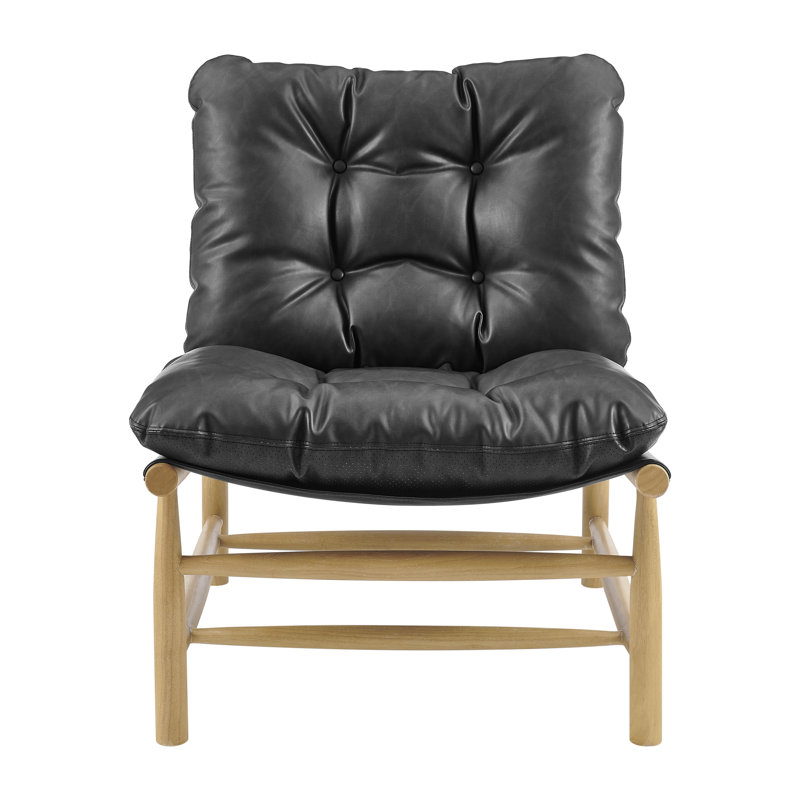 Pihu Faux Leather Tufted Accent Chair, Casa Black Faux Leather