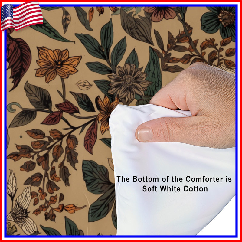 Beige Floral Botanical Comforter, King