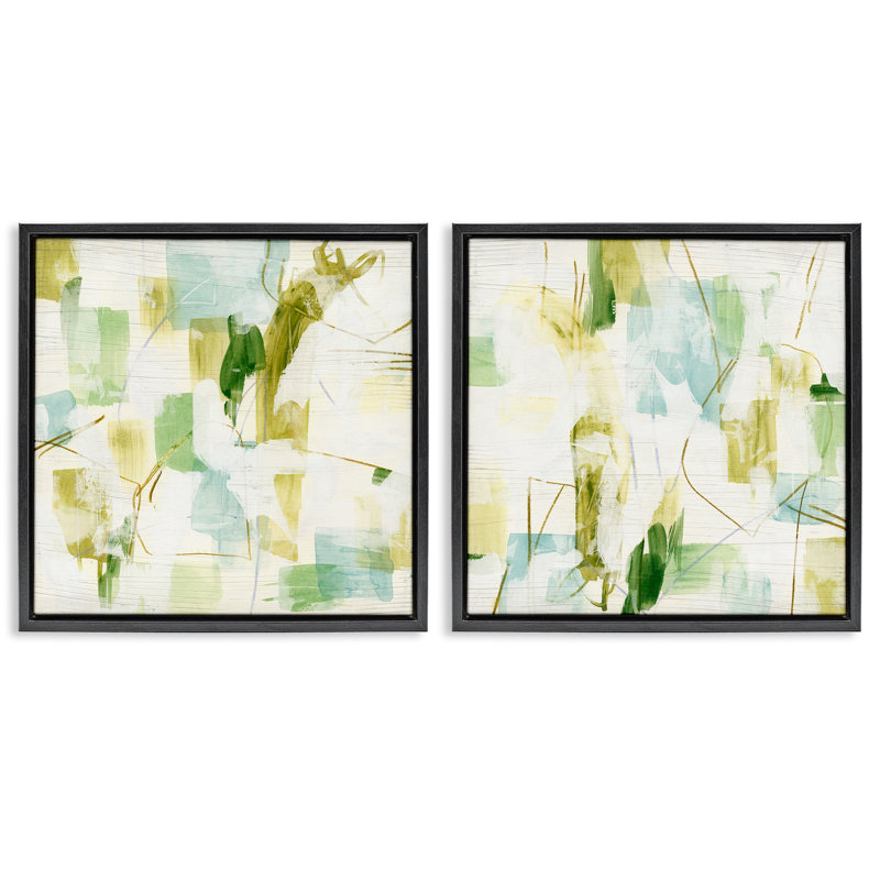 "Abstract Chaotic Patterns", ensemble de 2 toiles flottantes encadrées par June Erica Vess, Cadre flottant noir de jais