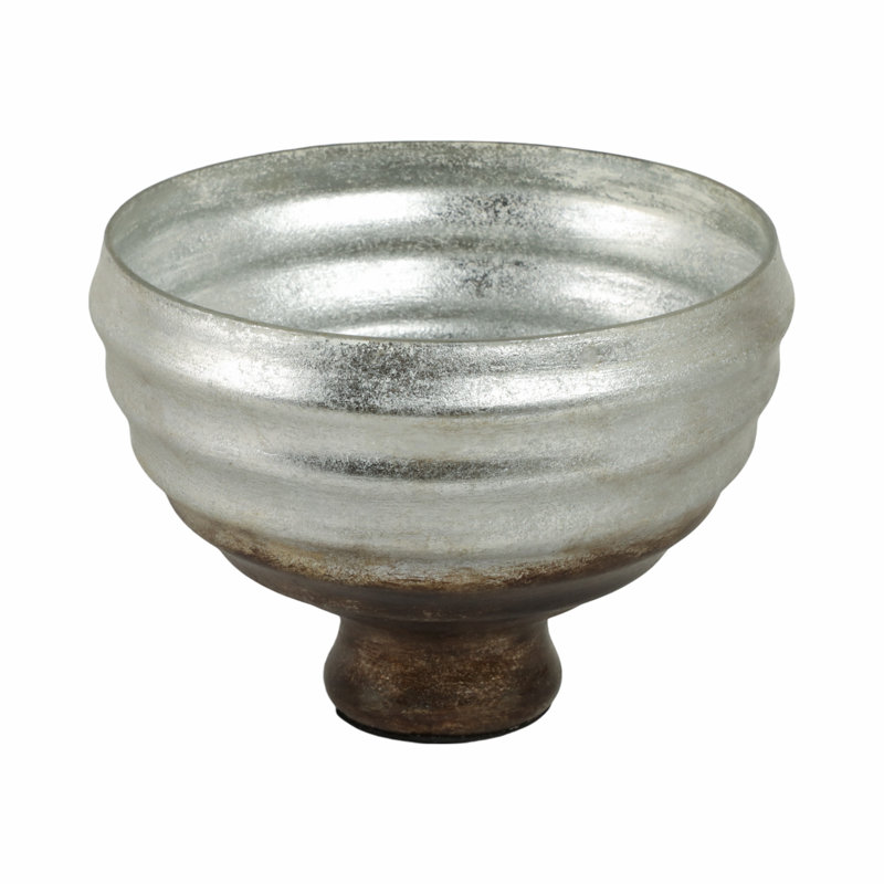 Handmade Glass Decorative Bowl, 9" H x 12" W x 12" D, Champagne Silver
