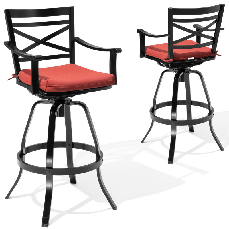 Tabourets de bar pivotants en aluminium avec coussin Sunbrella, Rouge