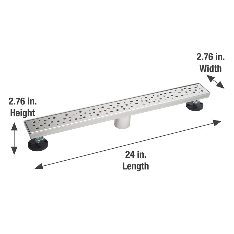 24" Linear Shower Drain with Raindrops Pattern Grate, Polished Chrome