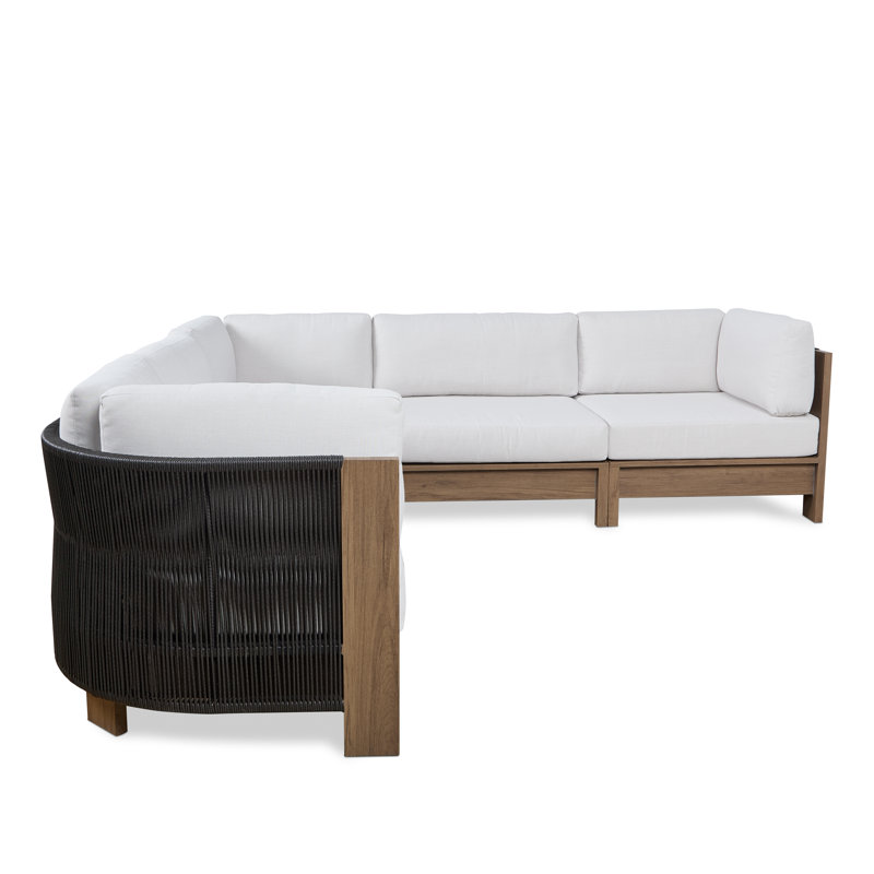 Stratton Outdoor 5-Piece Modular Patio Sectional In Beechwood With Sunbrella Cushions By Real Flame