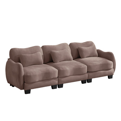 Chenille Supportive Three-Seater Sofa with Exquisite Waist Pillow,Ergonomic Curve Design, Easy to Assemble Modular Couch for Living Room Office, Rose Dust