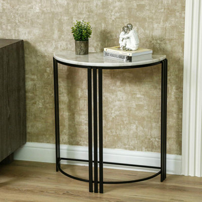 White Marble Console Table for Hallway & Living Room Furniture, Black Metal Slim Entry Hall Table