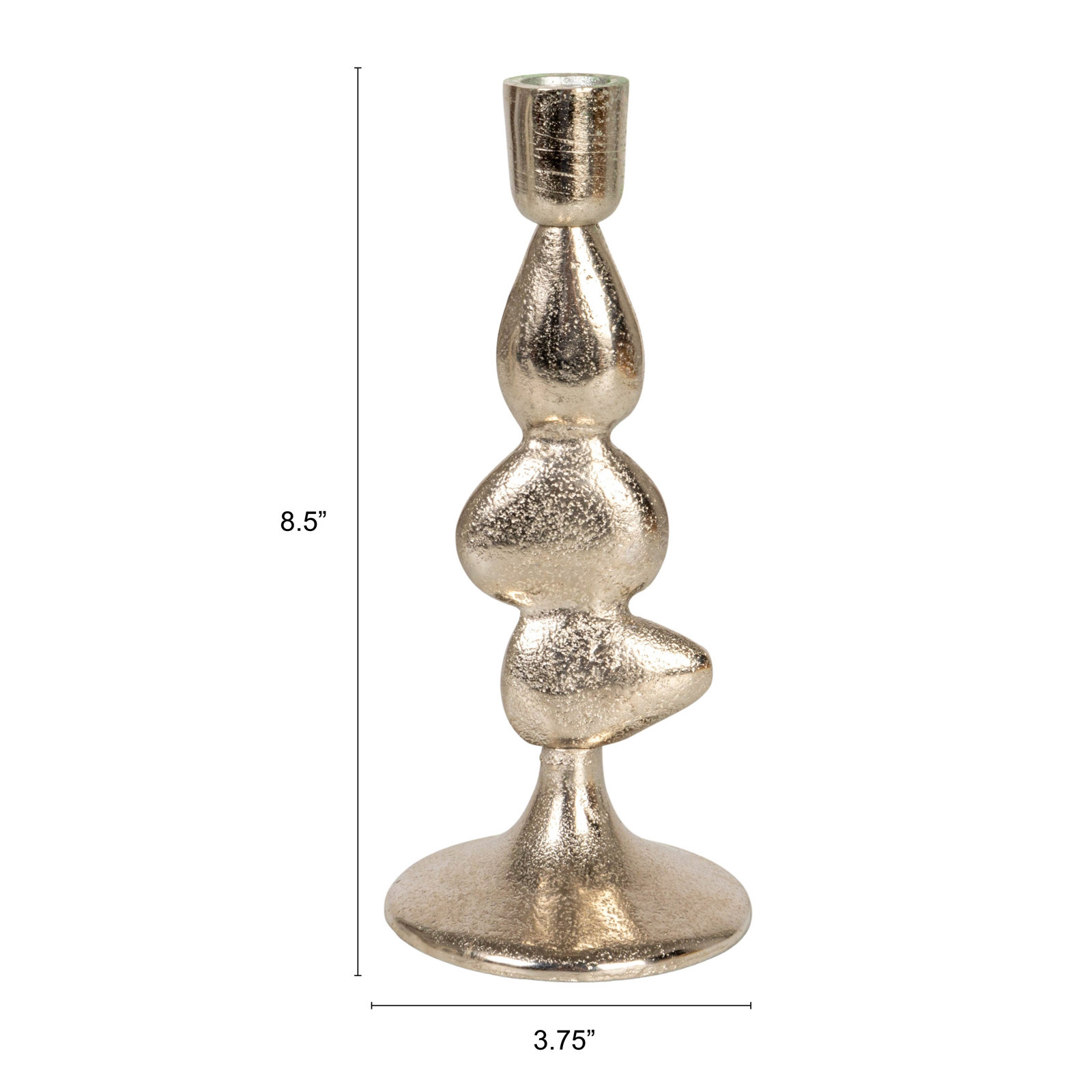 Cast Aluminum Taper Candle Holder, 8.5" H x 3.75" W x 3.75" D