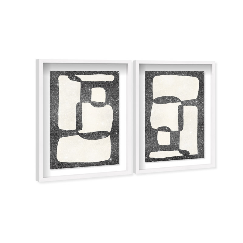 Oliver Gal Black and White Code - Set of 2 Abstract - Diamond Dust Shadowbox Framed Wall Art, 46.5" H x 31.5" W