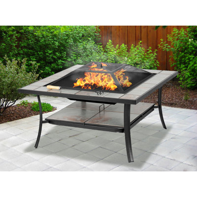 Mcchesney Square Steel Smokeless Fire Pit Table with Lid