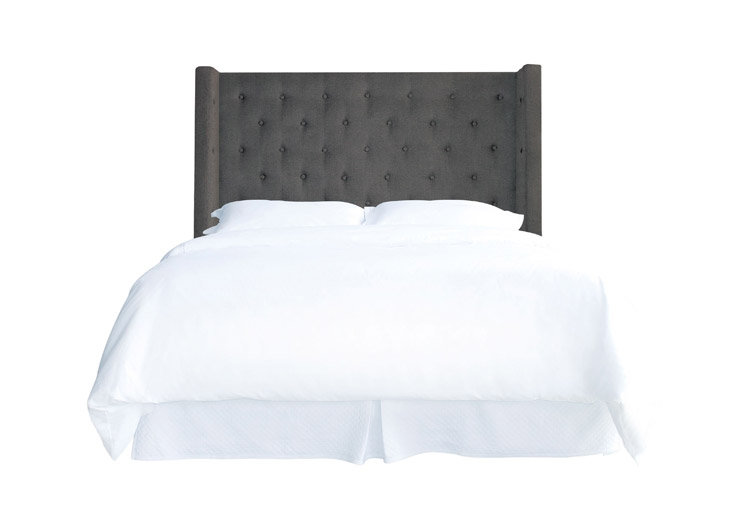 Bren Upholstered Wingback Headboard, King, Bella Black Performance Velvet, Brown Mahogany