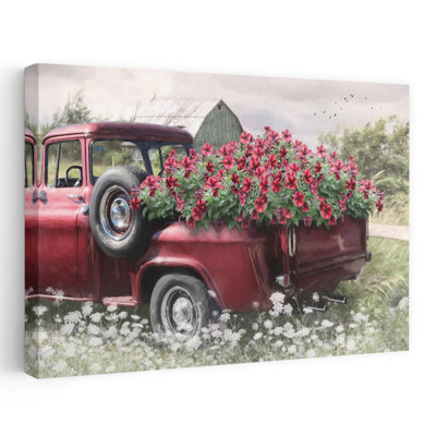Seeing Red - Vintage Flowers Truck Red Art