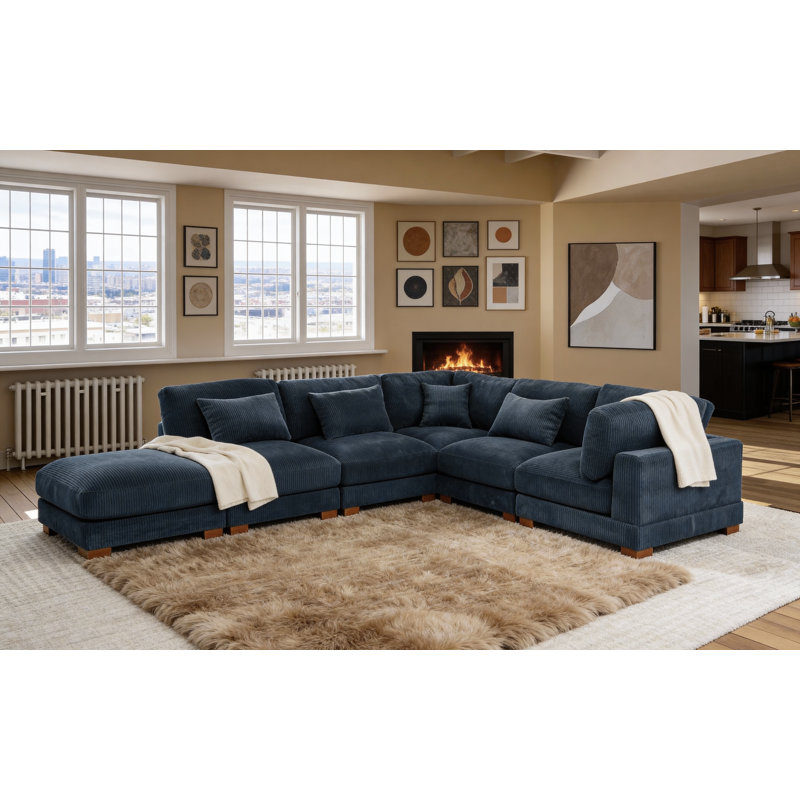 Canapé modulaire Moonwallow, Velours côtelé bleu foncé