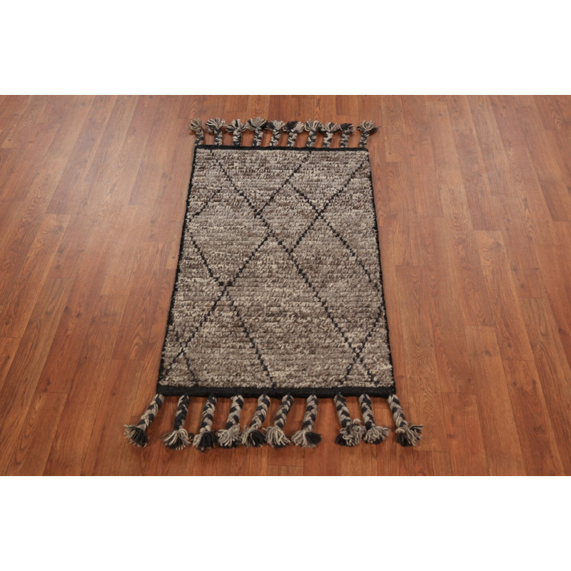 Striped Brown Moroccan Oriental Accent Rug 2x3