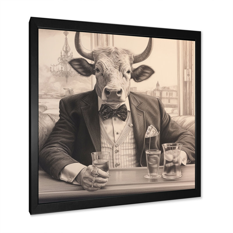 Vache ayant une boisson III - impression, H 24 po x l 24 po x P 1 po, Cadre simple noir
